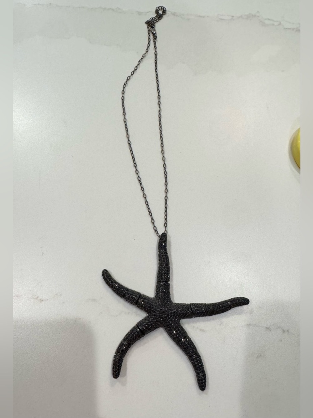 Black crystal starfish necklace 16” chain